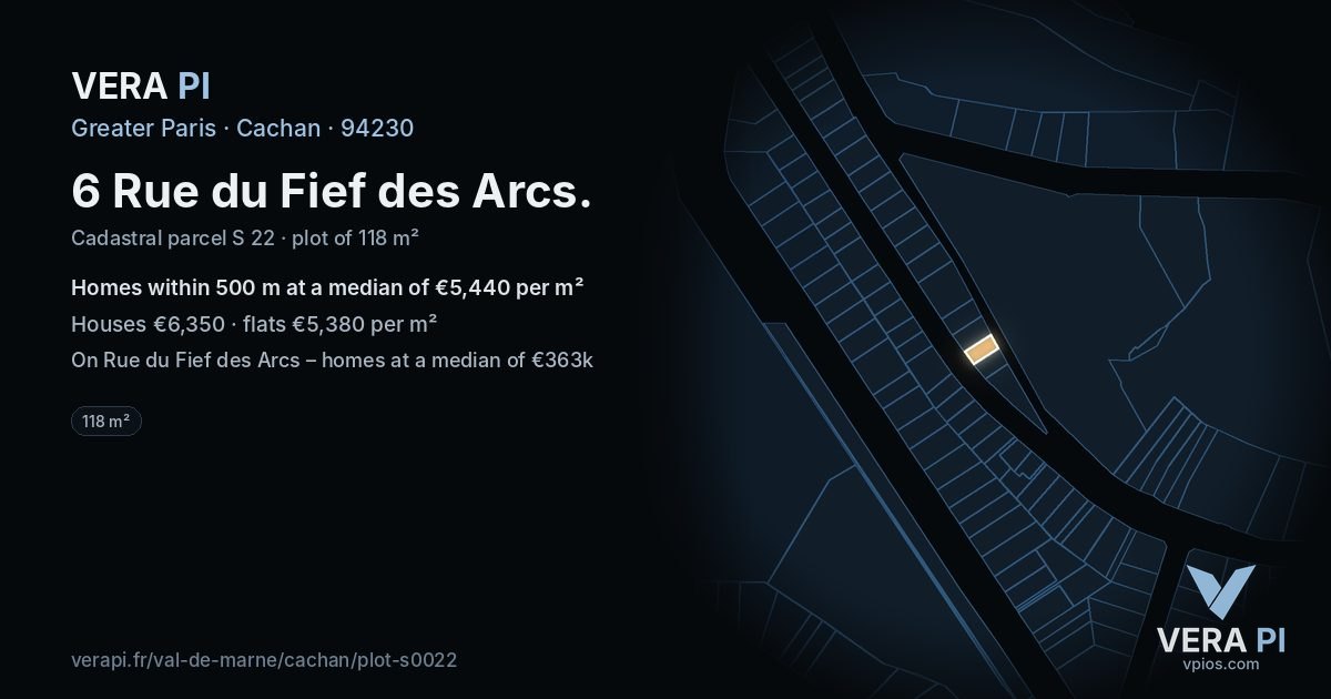 6 Rue du Fief des Arcs, Cachan at night – the plot lit, the parcels around coloured by the prices near them