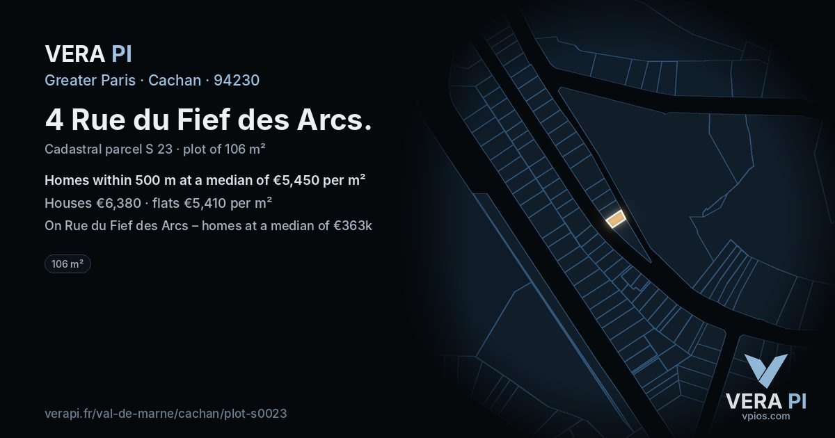 4 Rue du Fief des Arcs, Cachan at night – the plot lit, the parcels around coloured by the prices near them