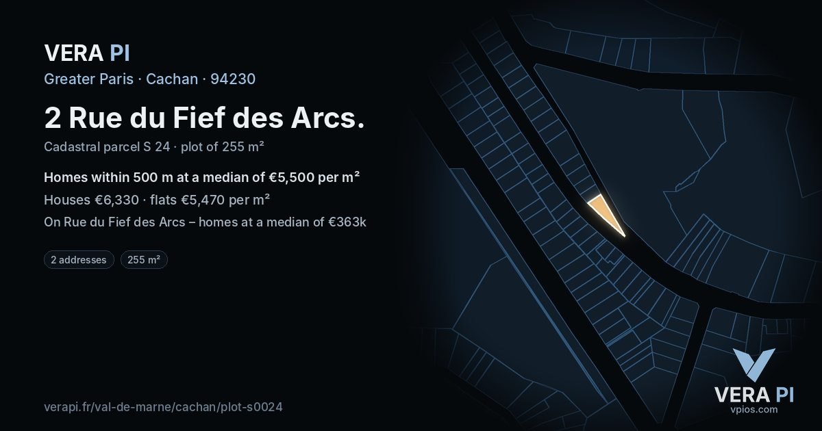 2 Rue du Fief des Arcs, Cachan at night – the plot lit, the parcels around coloured by the prices near them