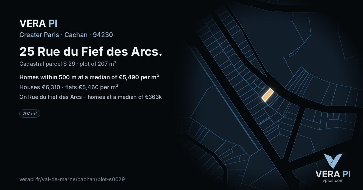 25 Rue du Fief des Arcs, Cachan at night – the plot lit, the parcels around coloured by the prices near them