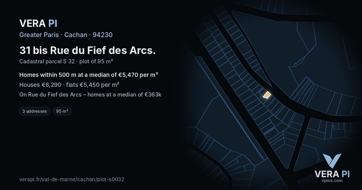 31 bis Rue du Fief des Arcs, Cachan at night – the plot lit, the parcels around coloured by the prices near them