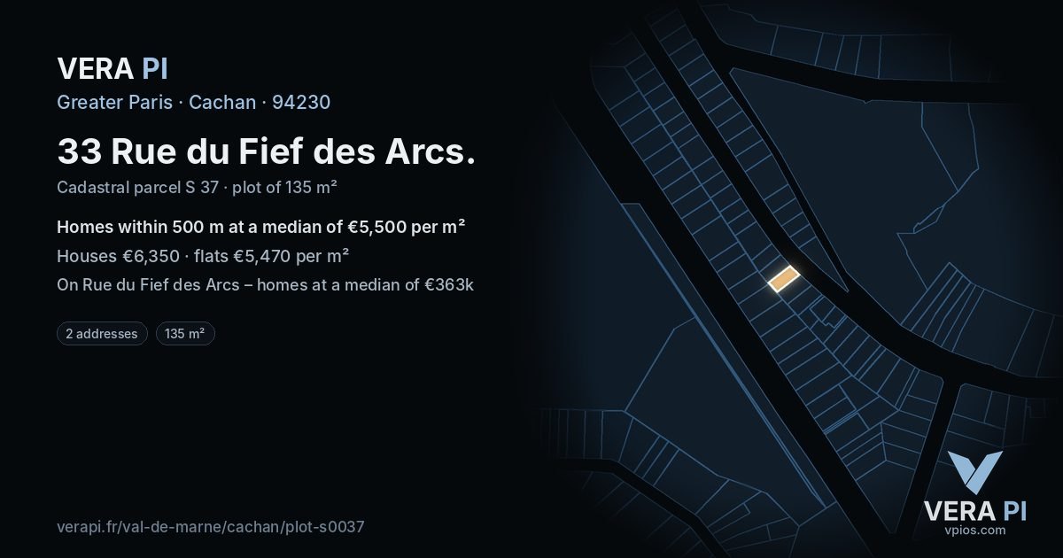 33 Rue du Fief des Arcs, Cachan at night – the plot lit, the parcels around coloured by the prices near them