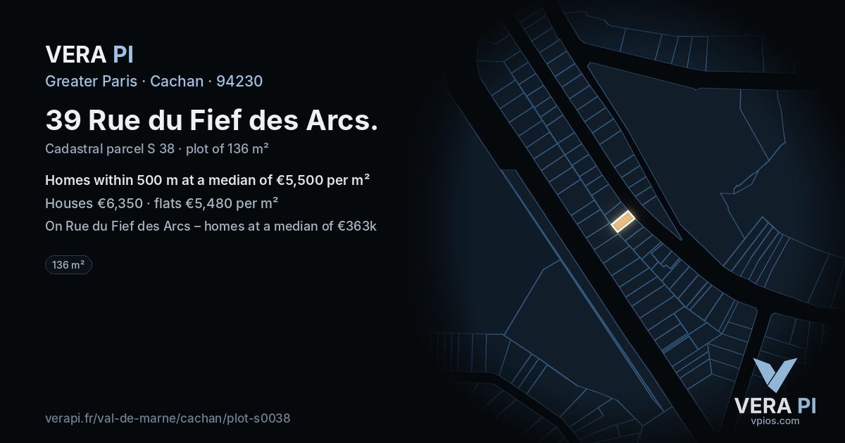 39 Rue du Fief des Arcs, Cachan at night – the plot lit, the parcels around coloured by the prices near them