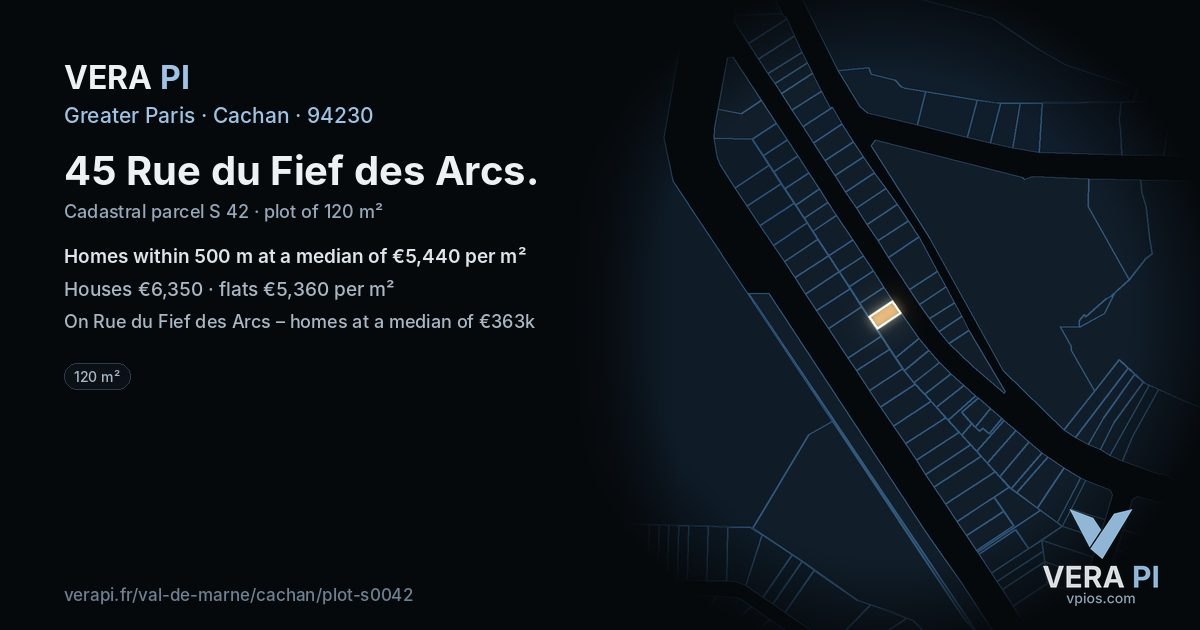 45 Rue du Fief des Arcs, Cachan at night – the plot lit, the parcels around coloured by the prices near them