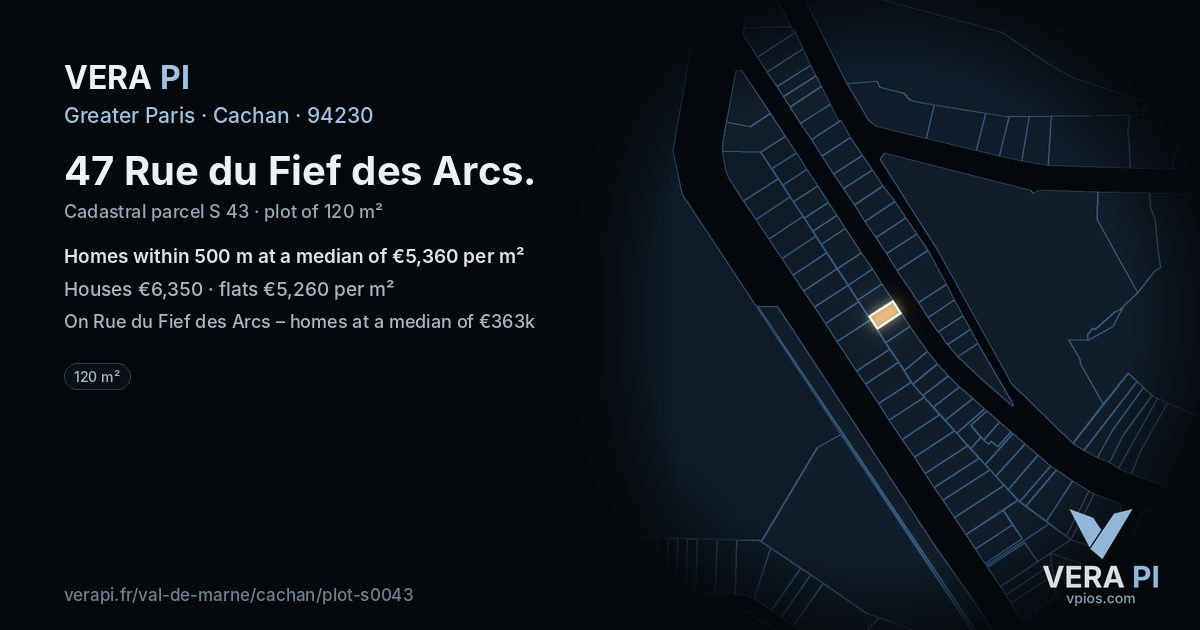 47 Rue du Fief des Arcs, Cachan at night – the plot lit, the parcels around coloured by the prices near them
