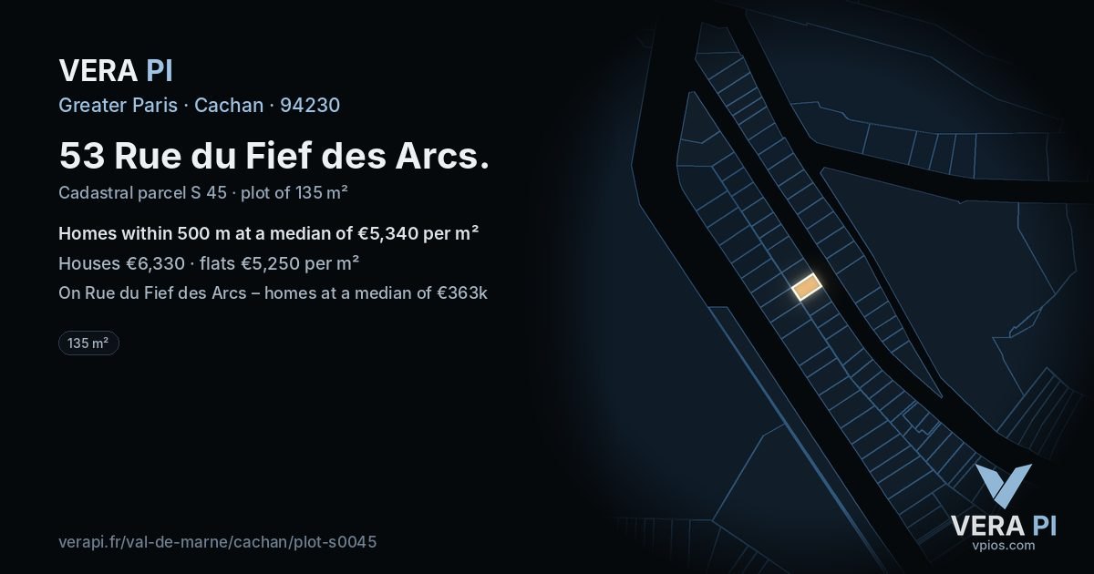 53 Rue du Fief des Arcs, Cachan at night – the plot lit, the parcels around coloured by the prices near them