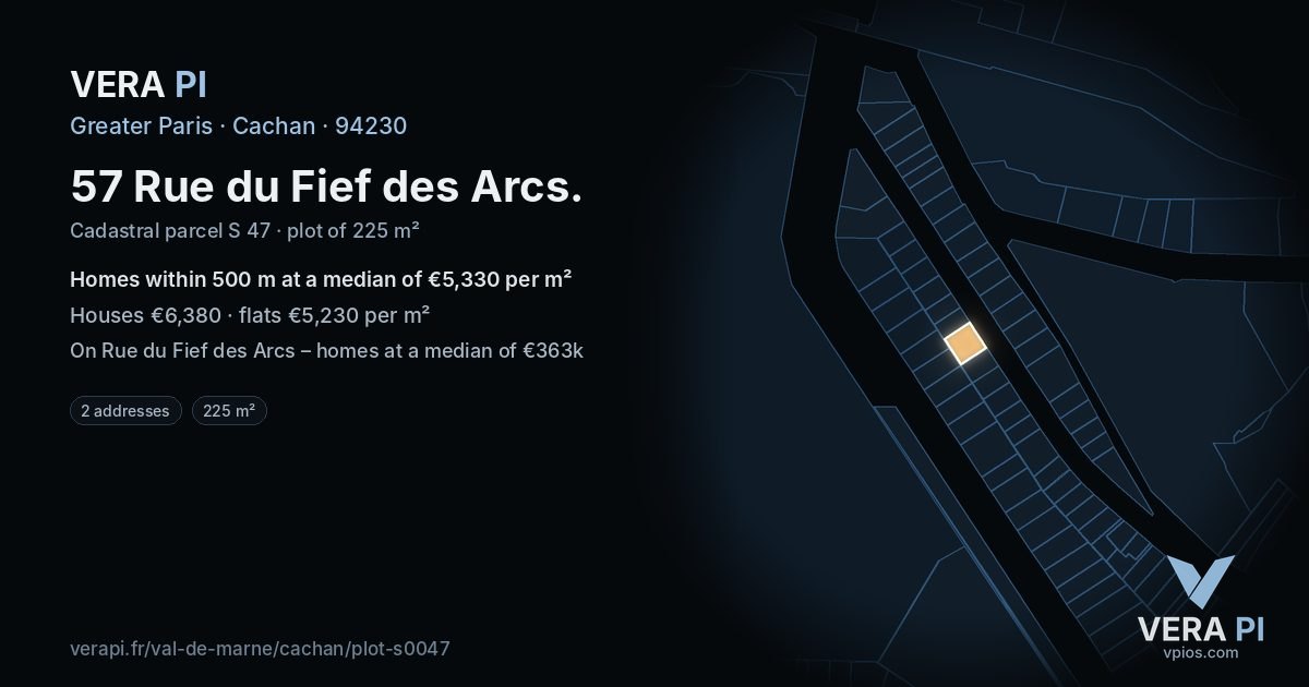57 Rue du Fief des Arcs, Cachan at night – the plot lit, the parcels around coloured by the prices near them