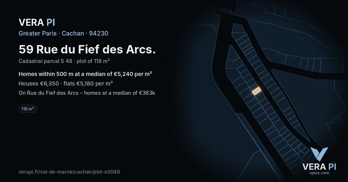 59 Rue du Fief des Arcs, Cachan at night – the plot lit, the parcels around coloured by the prices near them
