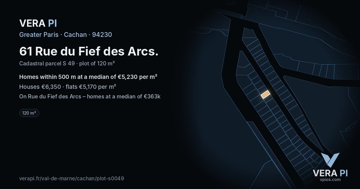 61 Rue du Fief des Arcs, Cachan at night – the plot lit, the parcels around coloured by the prices near them