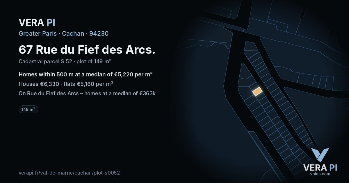 67 Rue du Fief des Arcs, Cachan at night – the plot lit, the parcels around coloured by the prices near them