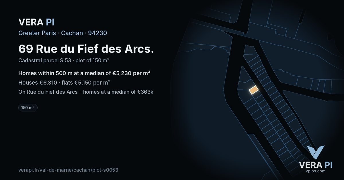 69 Rue du Fief des Arcs, Cachan at night – the plot lit, the parcels around coloured by the prices near them
