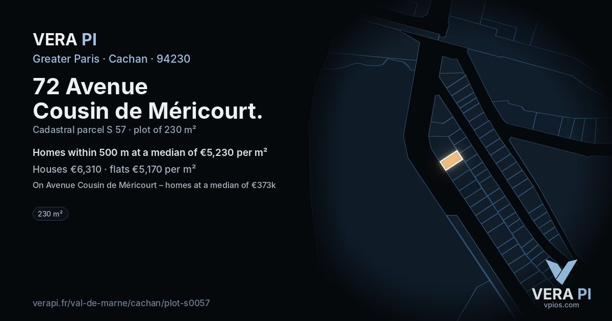72 Avenue Cousin de Méricourt, Cachan at night – the plot lit, the parcels around coloured by the prices near them