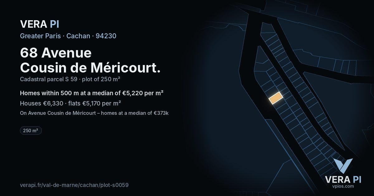 68 Avenue Cousin de Méricourt, Cachan at night – the plot lit, the parcels around coloured by the prices near them