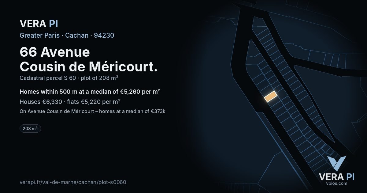 66 Avenue Cousin de Méricourt, Cachan at night – the plot lit, the parcels around coloured by the prices near them