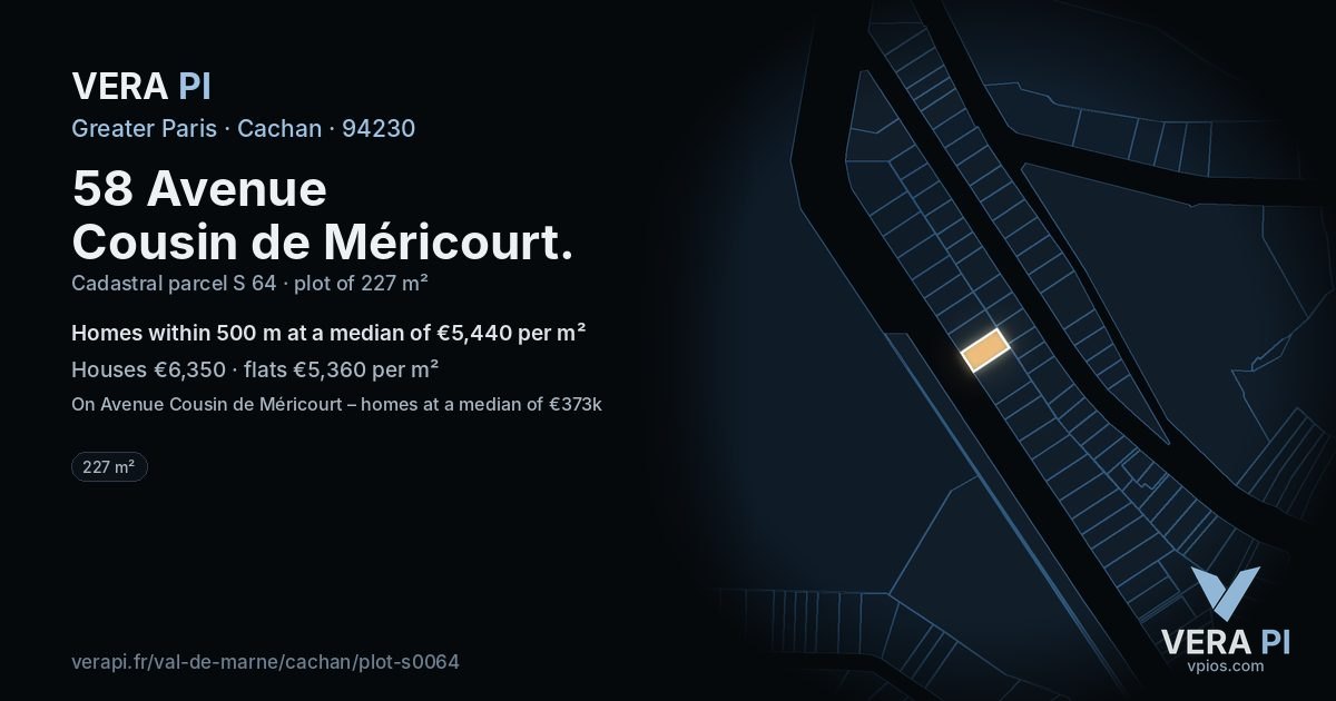 58 Avenue Cousin de Méricourt, Cachan at night – the plot lit, the parcels around coloured by the prices near them