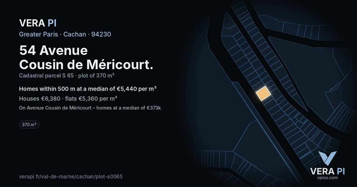 54 Avenue Cousin de Méricourt, Cachan at night – the plot lit, the parcels around coloured by the prices near them