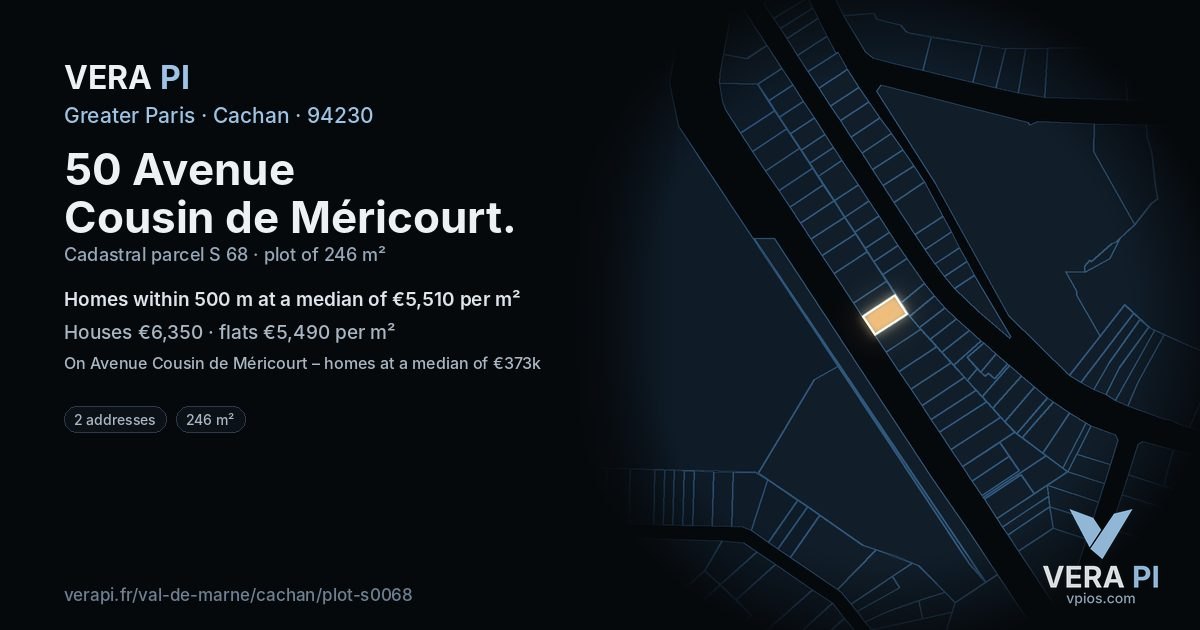 50 Avenue Cousin de Méricourt, Cachan at night – the plot lit, the parcels around coloured by the prices near them