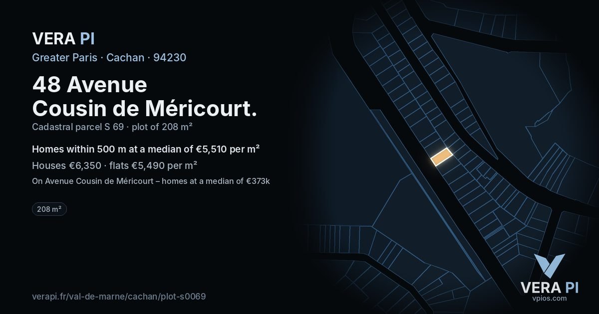 48 Avenue Cousin de Méricourt, Cachan at night – the plot lit, the parcels around coloured by the prices near them