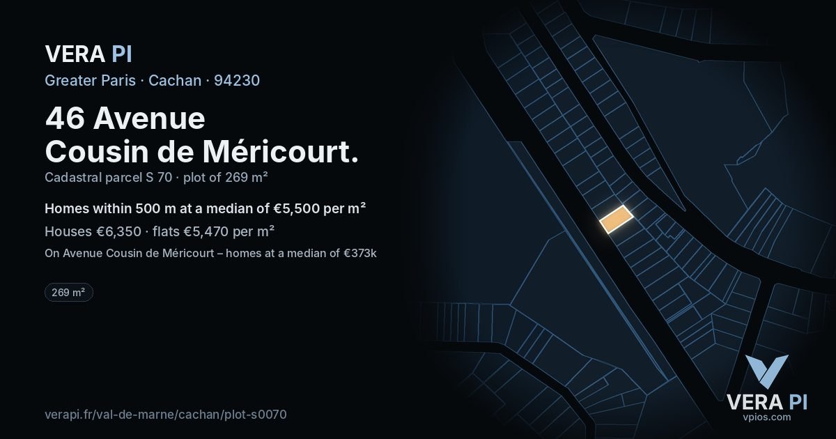 46 Avenue Cousin de Méricourt, Cachan at night – the plot lit, the parcels around coloured by the prices near them