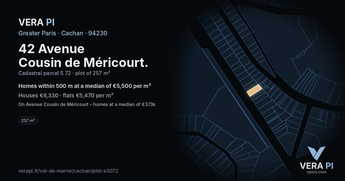 42 Avenue Cousin de Méricourt, Cachan at night – the plot lit, the parcels around coloured by the prices near them