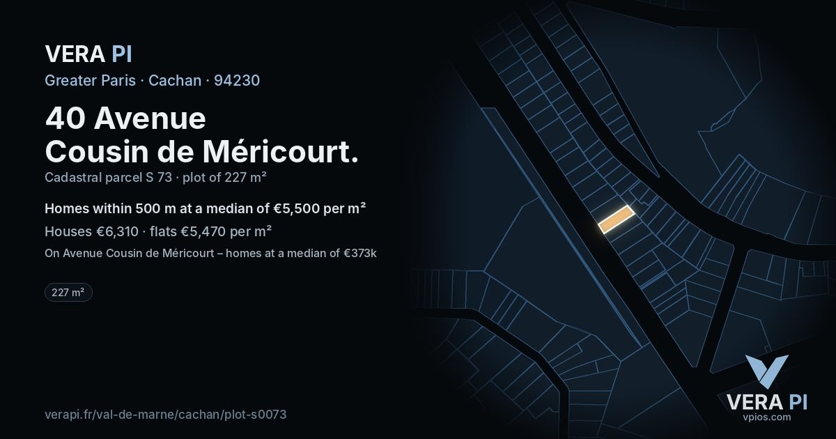 40 Avenue Cousin de Méricourt, Cachan at night – the plot lit, the parcels around coloured by the prices near them