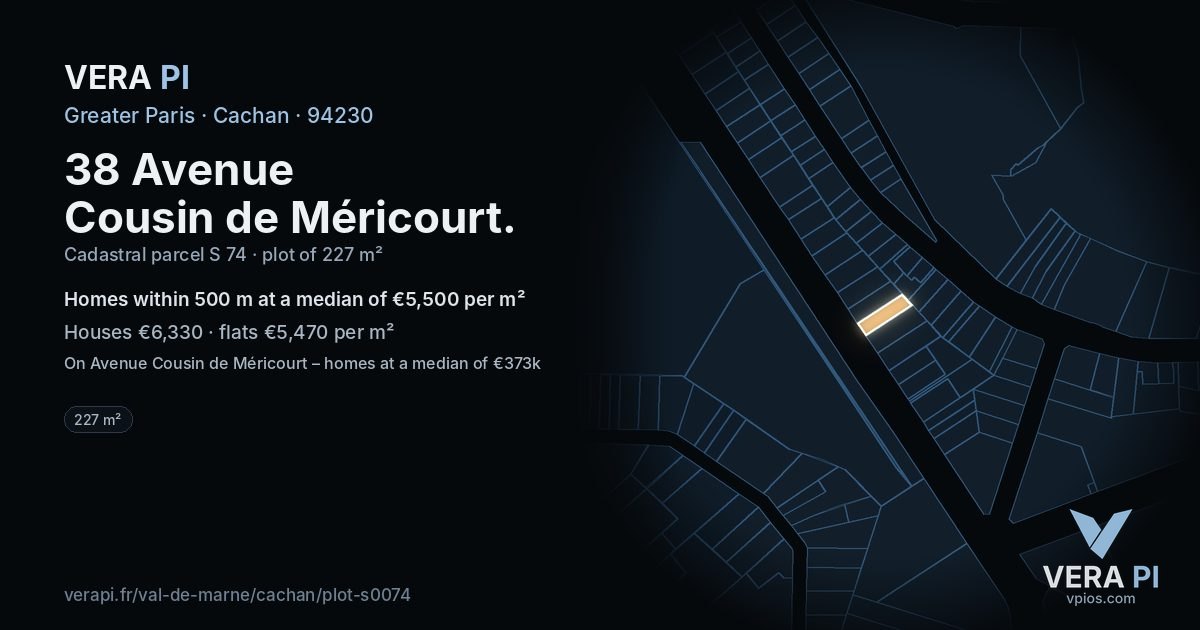 38 Avenue Cousin de Méricourt, Cachan at night – the plot lit, the parcels around coloured by the prices near them