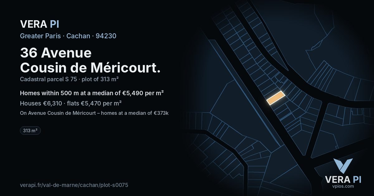 36 Avenue Cousin de Méricourt, Cachan at night – the plot lit, the parcels around coloured by the prices near them