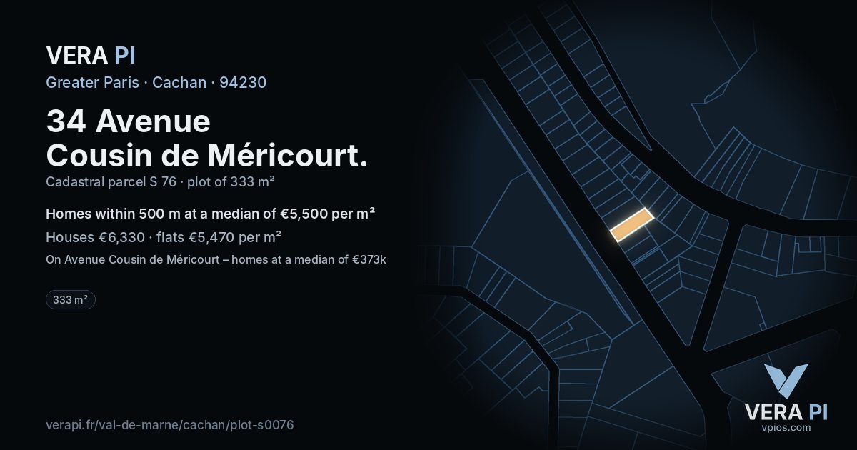 34 Avenue Cousin de Méricourt, Cachan at night – the plot lit, the parcels around coloured by the prices near them