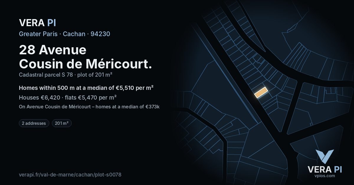 28 Avenue Cousin de Méricourt, Cachan at night – the plot lit, the parcels around coloured by the prices near them