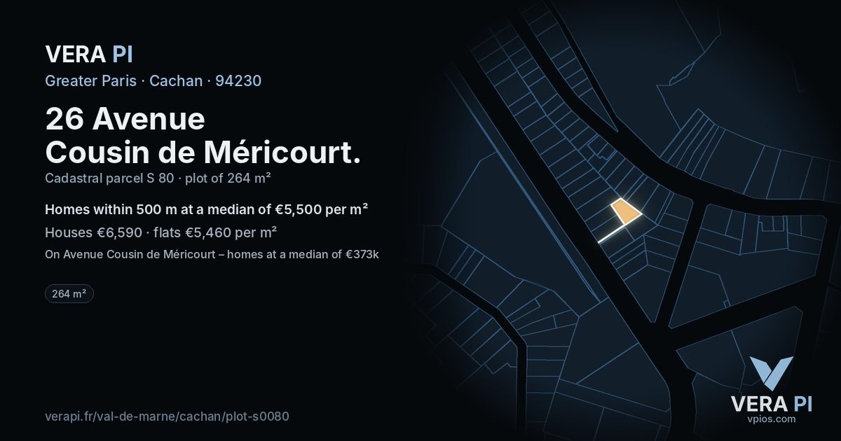 26 Avenue Cousin de Méricourt, Cachan at night – the plot lit, the parcels around coloured by the prices near them