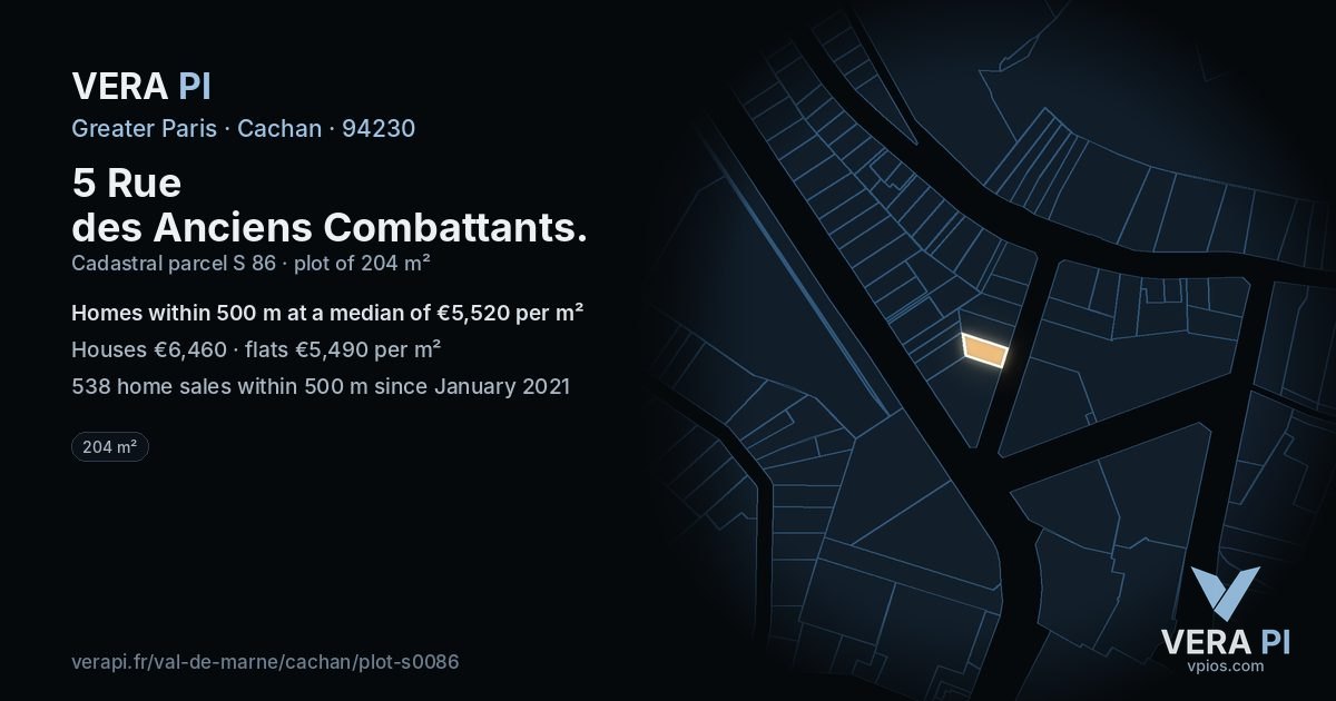5 Rue des Anciens Combattants, Cachan at night – the plot lit, the parcels around coloured by the prices near them