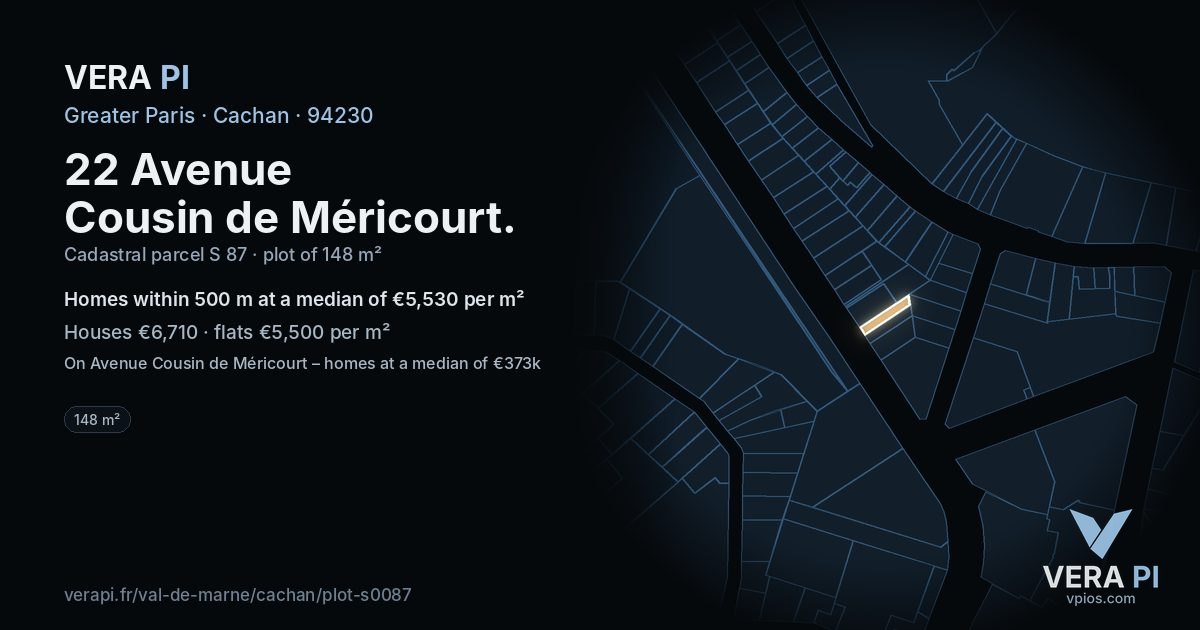 22 Avenue Cousin de Méricourt, Cachan at night – the plot lit, the parcels around coloured by the prices near them