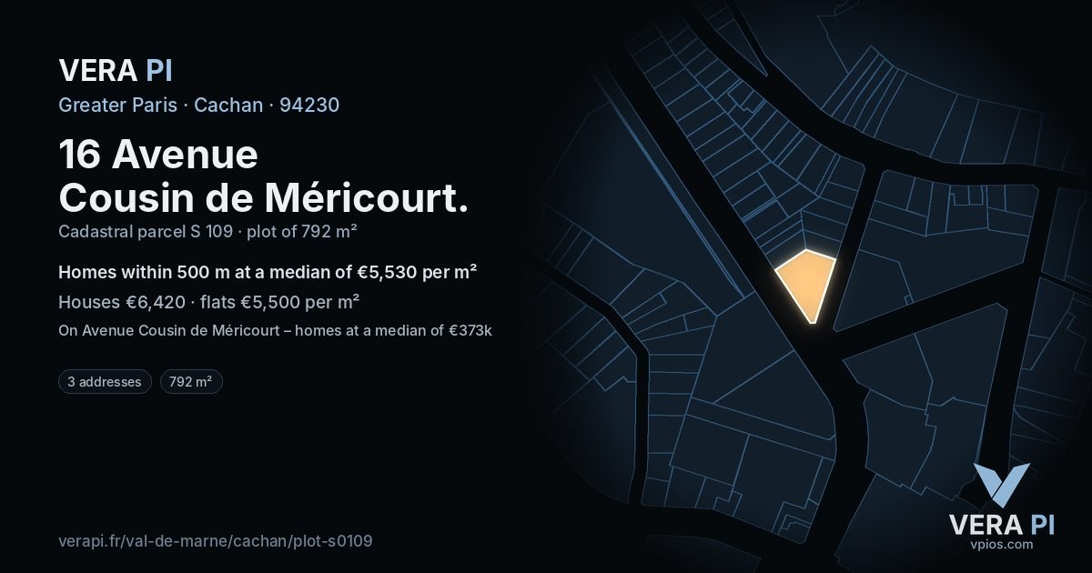 16 Avenue Cousin de Méricourt, Cachan at night – the plot lit, the parcels around coloured by the prices near them