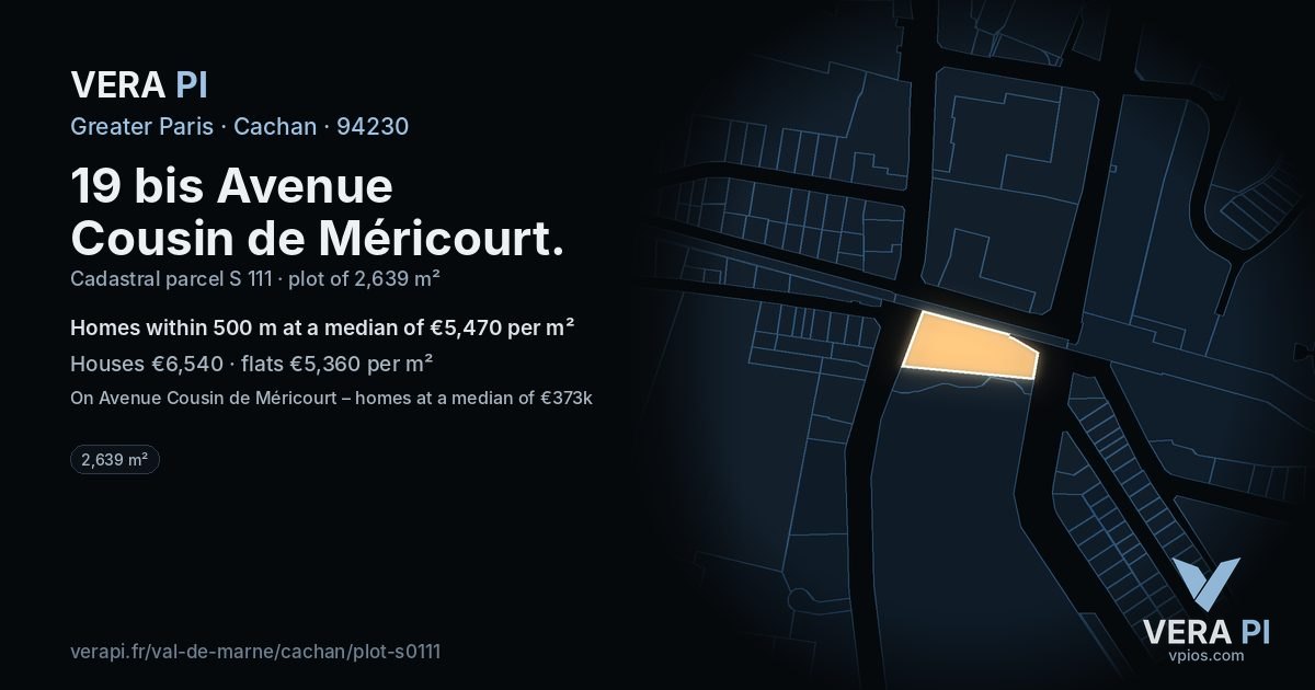 19 bis Avenue Cousin de Méricourt, Cachan at night – the plot lit, the parcels around coloured by the prices near them