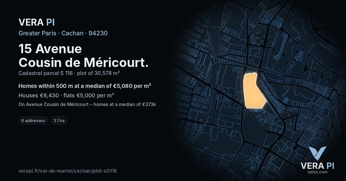 15 Avenue Cousin de Méricourt, Cachan at night – the plot lit, the parcels around coloured by the prices near them
