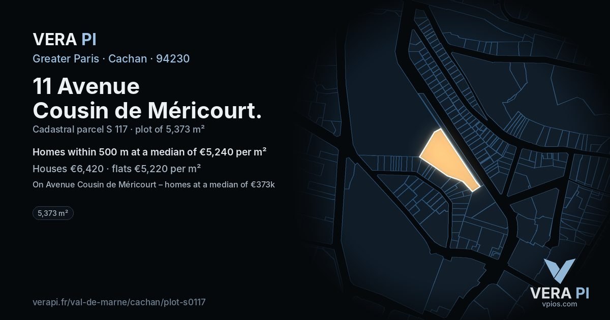 11 Avenue Cousin de Méricourt, Cachan at night – the plot lit, the parcels around coloured by the prices near them