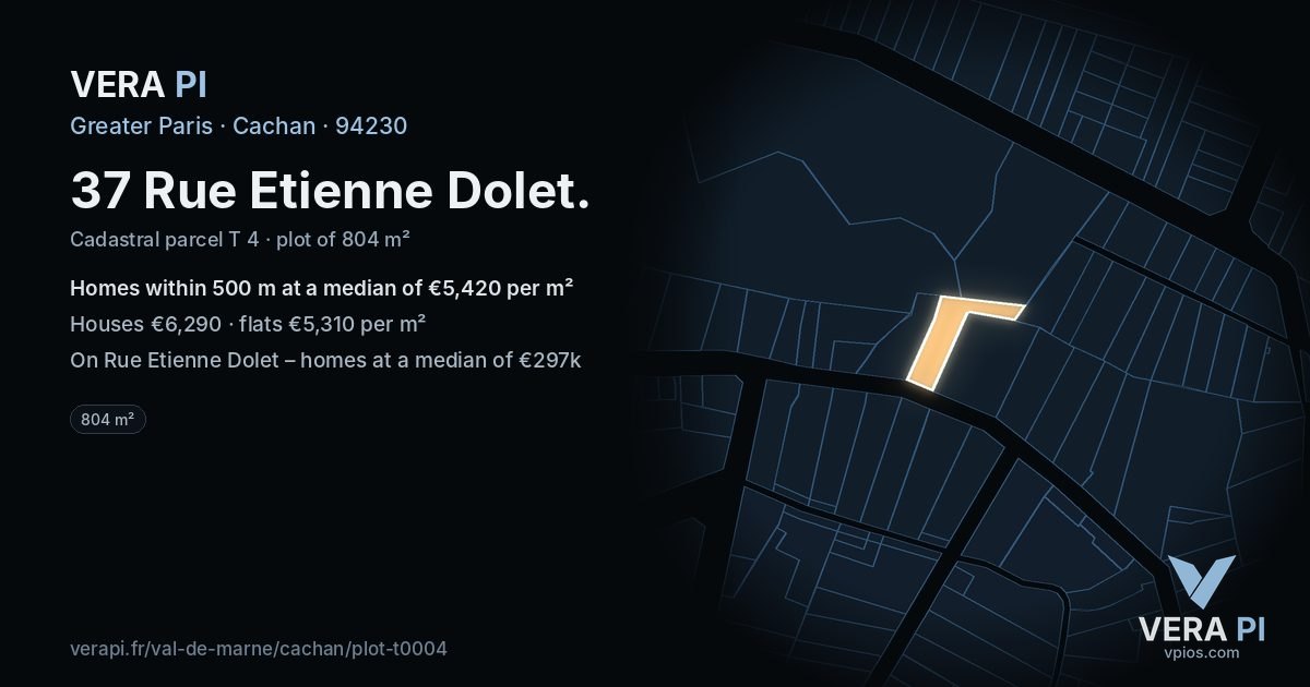 37 Rue Etienne Dolet, Cachan at night – the plot lit, the parcels around coloured by the prices near them