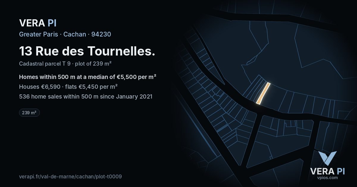13 Rue des Tournelles, Cachan at night – the plot lit, the parcels around coloured by the prices near them