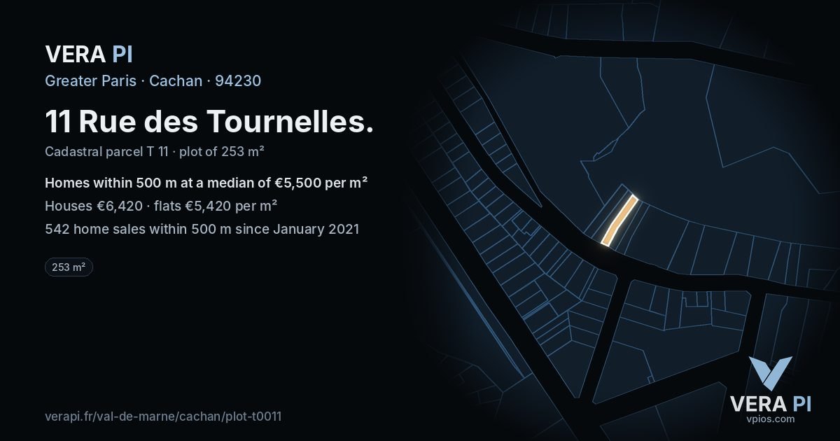 11 Rue des Tournelles, Cachan at night – the plot lit, the parcels around coloured by the prices near them