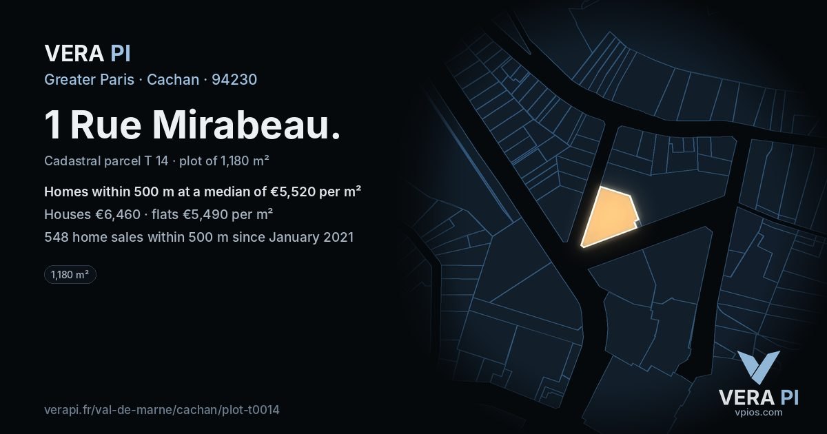 1 Rue Mirabeau, Cachan at night – the plot lit, the parcels around coloured by the prices near them