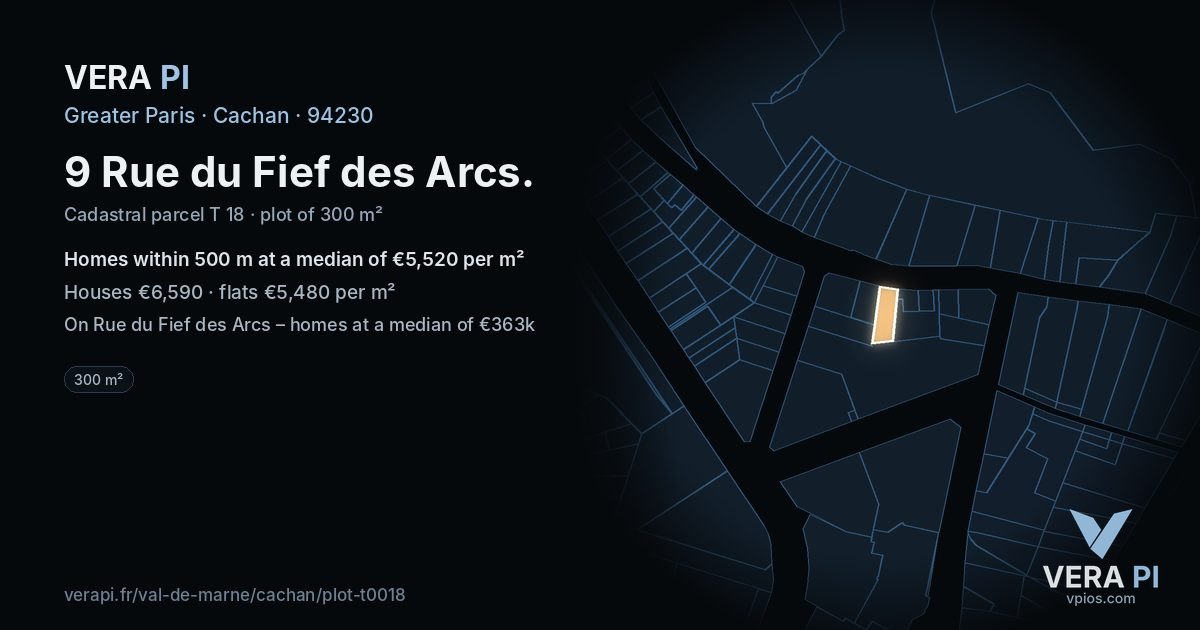 9 Rue du Fief des Arcs, Cachan at night – the plot lit, the parcels around coloured by the prices near them