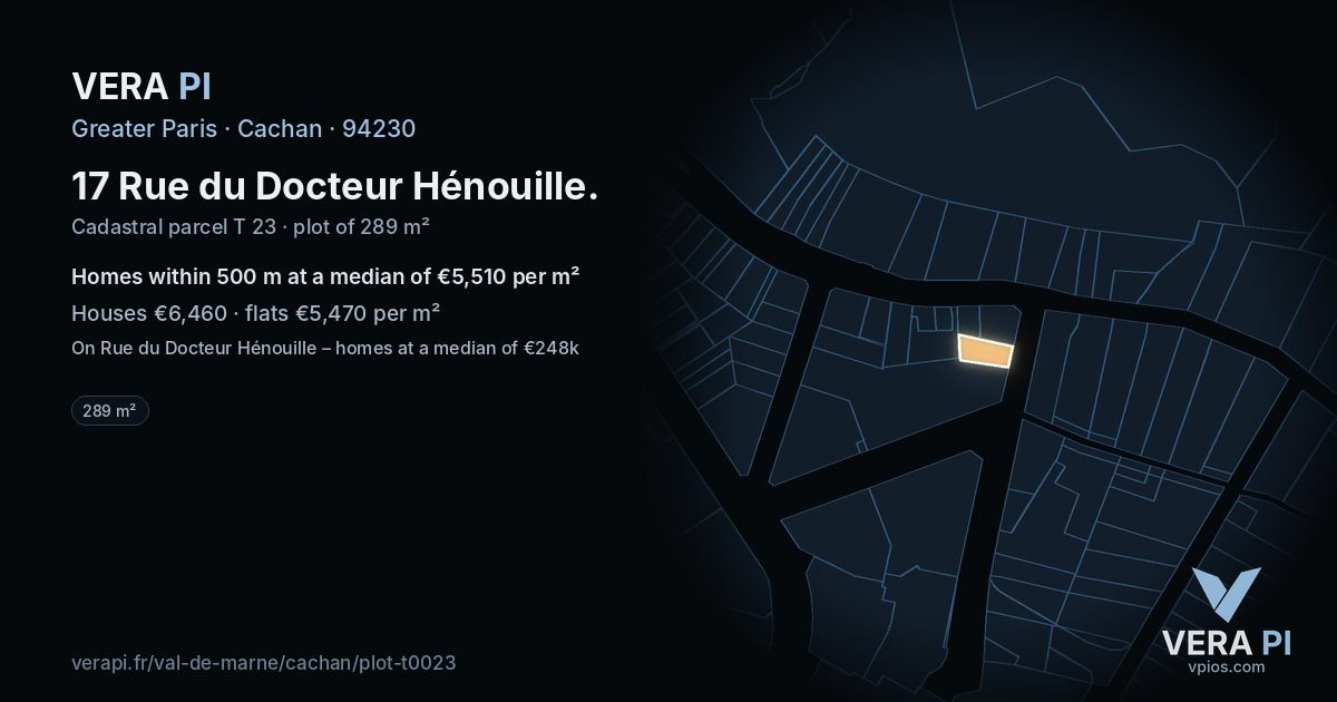 17 Rue du Docteur Hénouille, Cachan at night – the plot lit, the parcels around coloured by the prices near them