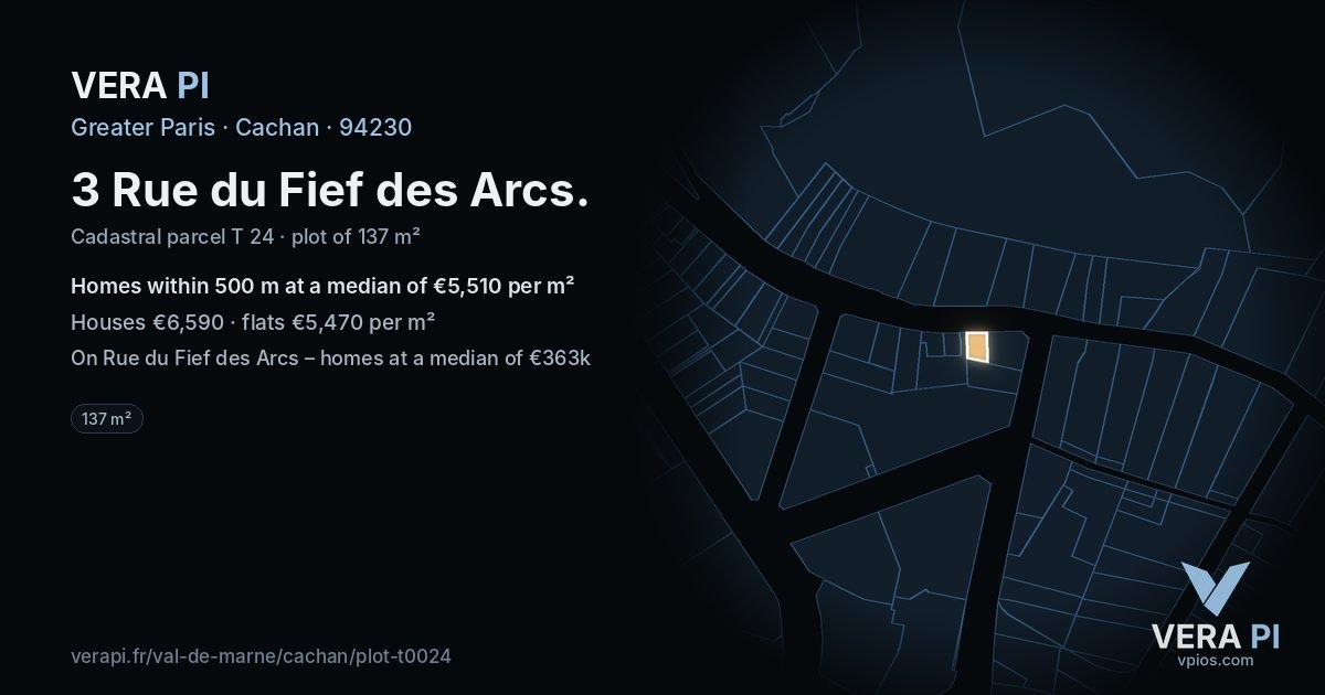 3 Rue du Fief des Arcs, Cachan at night – the plot lit, the parcels around coloured by the prices near them