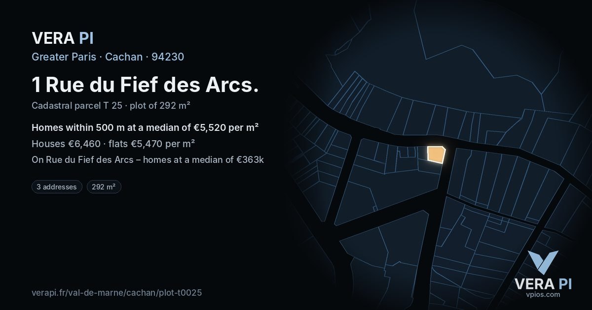 1 Rue du Fief des Arcs, Cachan at night – the plot lit, the parcels around coloured by the prices near them