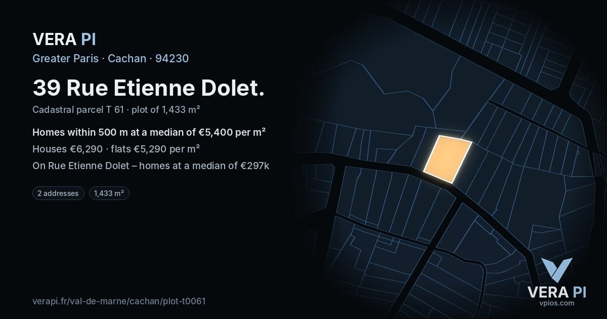 39 Rue Etienne Dolet, Cachan at night – the plot lit, the parcels around coloured by the prices near them