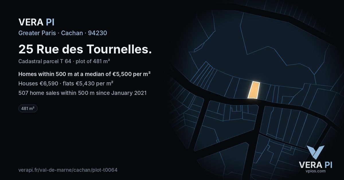 25 Rue des Tournelles, Cachan at night – the plot lit, the parcels around coloured by the prices near them