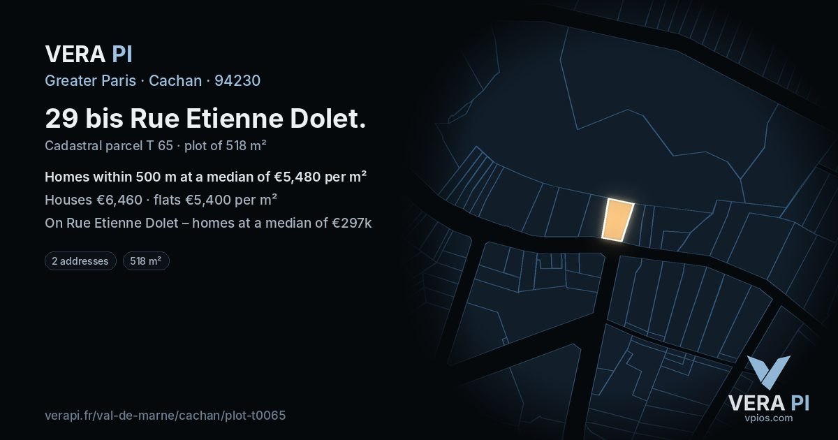 29 bis Rue Etienne Dolet, Cachan at night – the plot lit, the parcels around coloured by the prices near them
