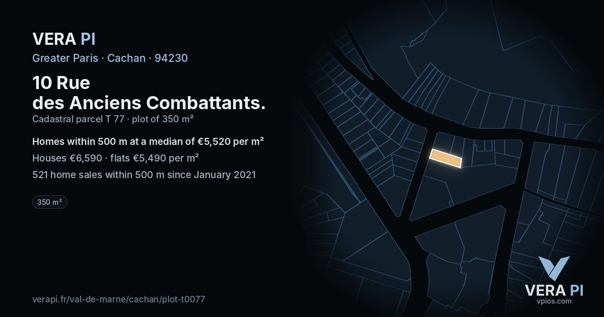 10 Rue des Anciens Combattants, Cachan at night – the plot lit, the parcels around coloured by the prices near them