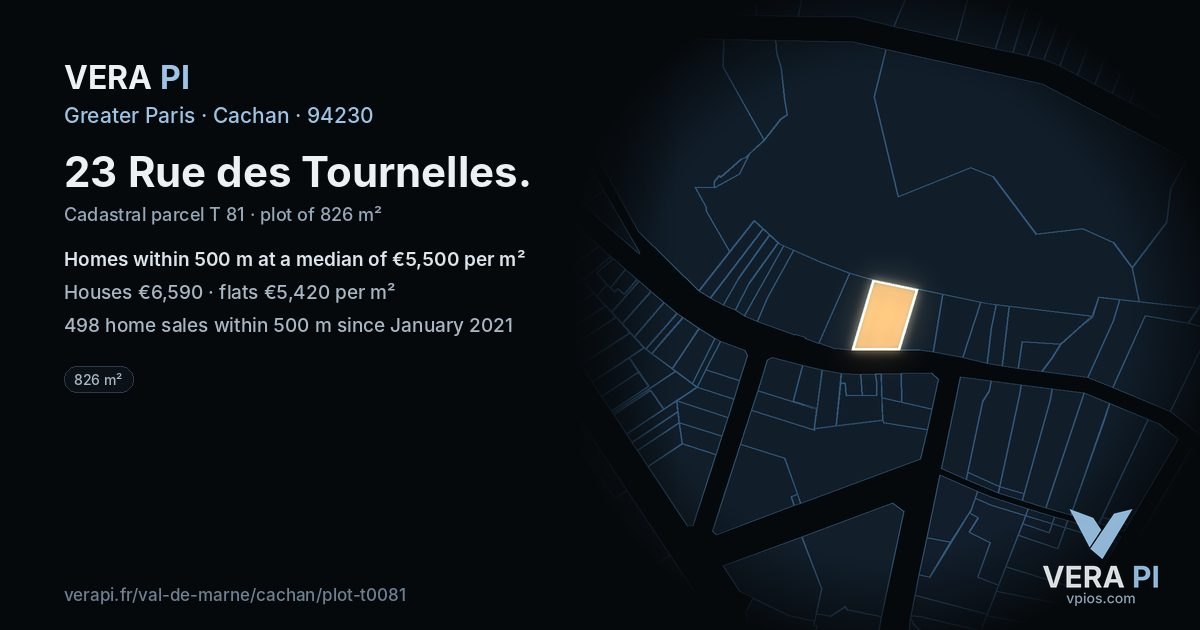 23 Rue des Tournelles, Cachan at night – the plot lit, the parcels around coloured by the prices near them