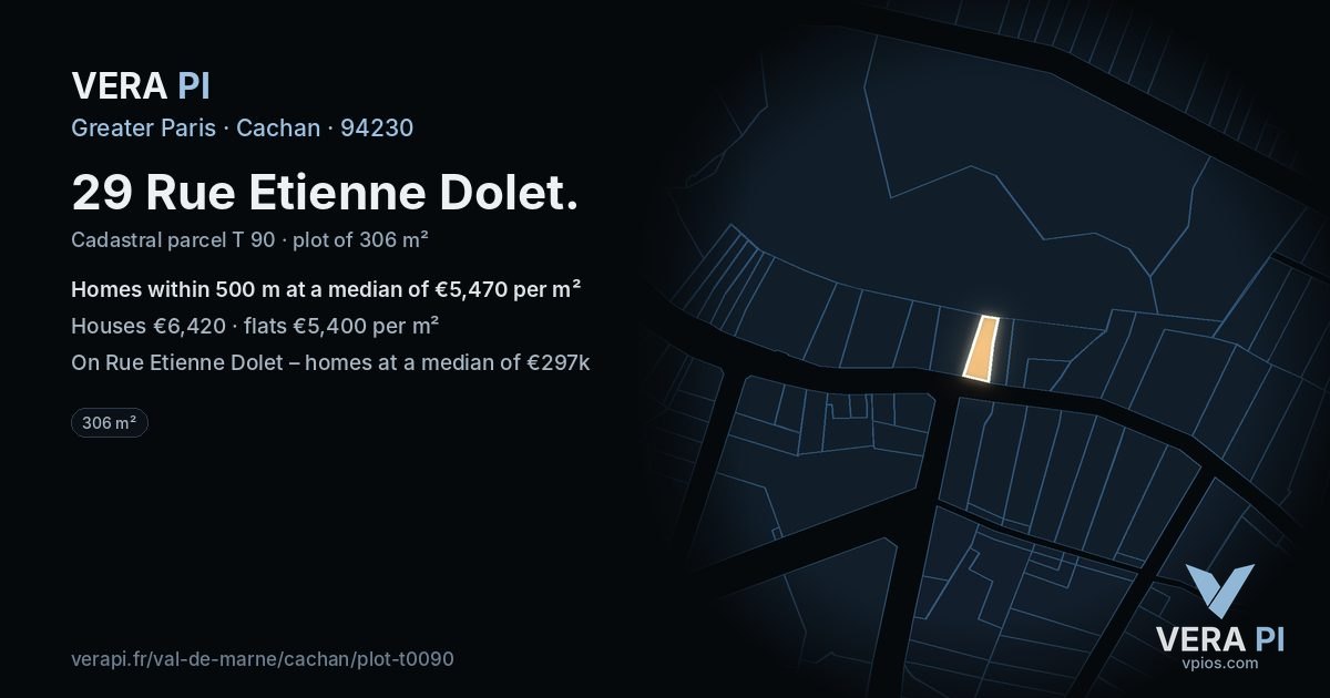 29 Rue Etienne Dolet, Cachan at night – the plot lit, the parcels around coloured by the prices near them